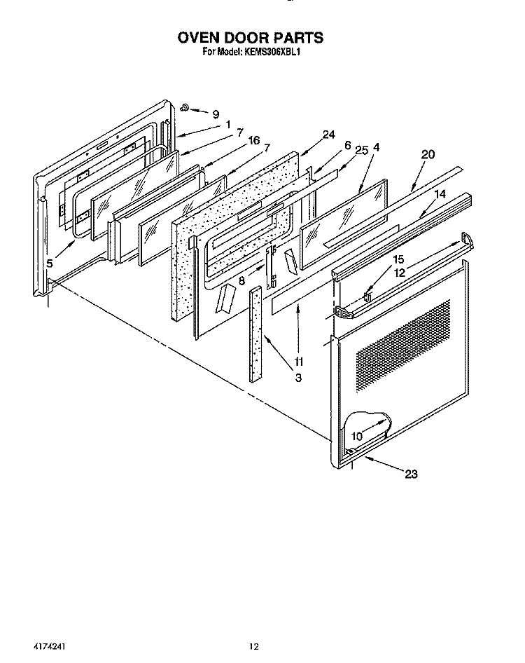 OVEN DOOR Diagram and Parts List for KEMS306XWH1  KitchenAid Wall Oven