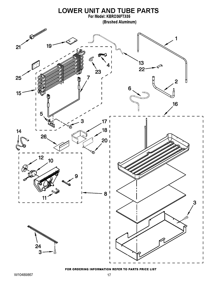 LOWER UNIT AND TUBE PARTS Diagram and Parts List for KBRO36FTX05  KitchenAid Refrigerator