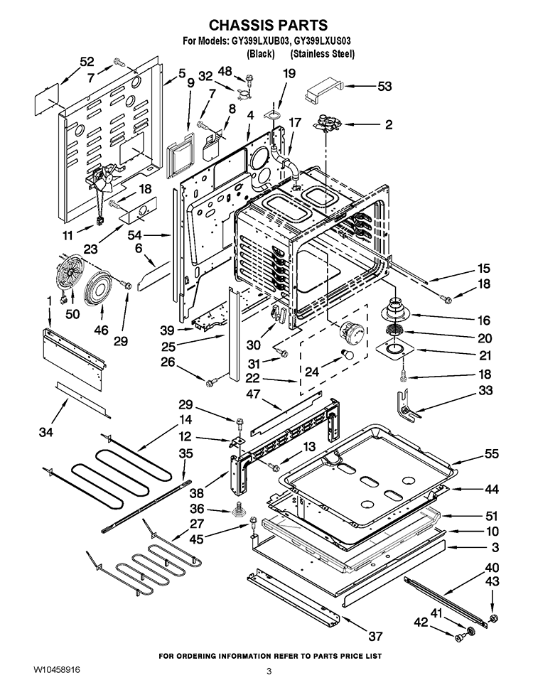 CHASSIS PARTS Diagram and Parts List for GY399LXUB03  Whirlpool Range