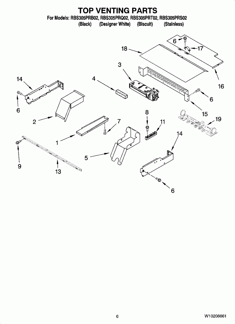 TOP VENTING PARTS, OPTIONAL PARTS Diagram and Parts List for RBS305PRS02  Whirlpool Wall Oven