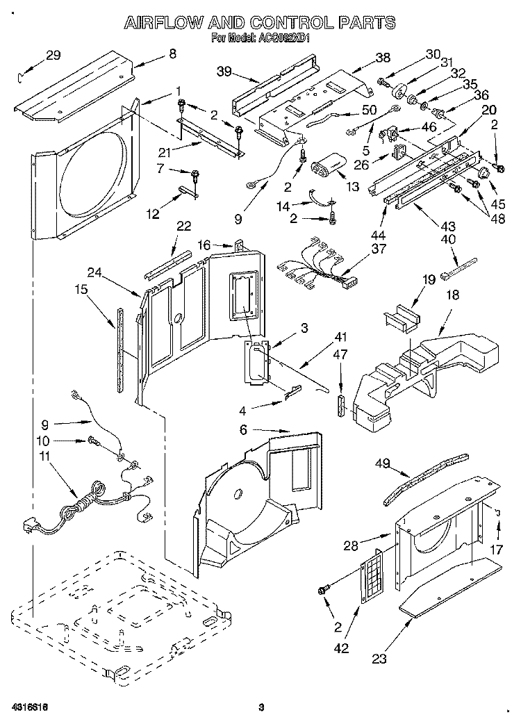AIRFLOW AND CONTROL Diagram and Parts List for ACQ082XD1  Whirlpool Air Conditioner
