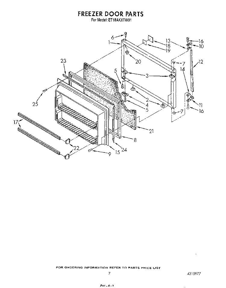FREEZER DOOR Diagram and Parts List for ET18AKXTN01  Whirlpool Refrigerator