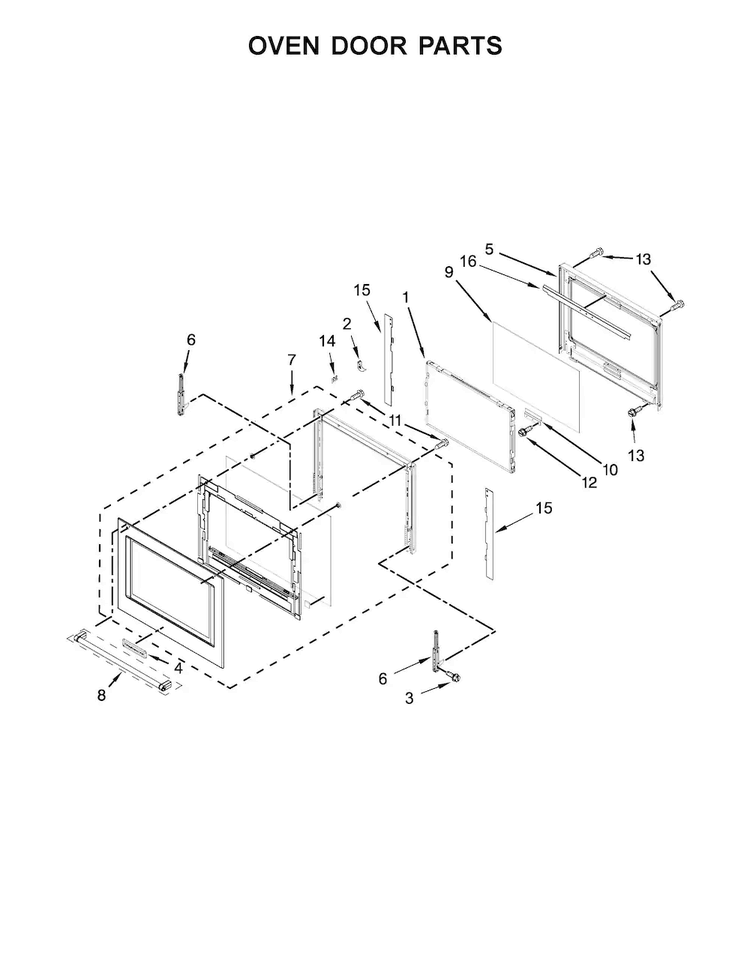 Oven Door Parts Diagram and Parts List for KOSE507ESS02  KitchenAid Wall Oven