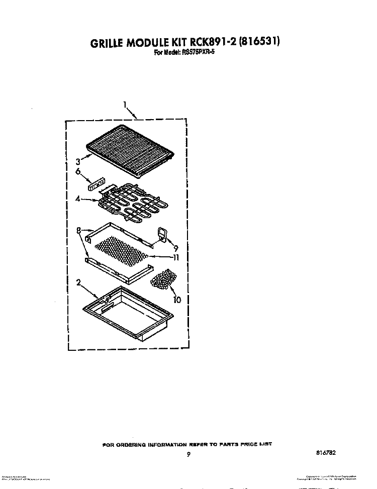 GRILLE MODULE KIT RCK891-2 (816531) Diagram and Parts List for RS575PXR5  Whirlpool Range