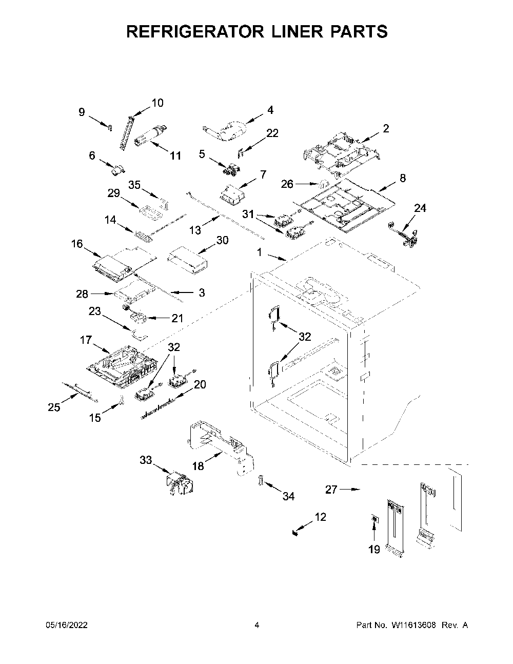 Refrigerator Liner Parts Diagram and Parts List for KRFF507HPS04  KitchenAid Refrigerator