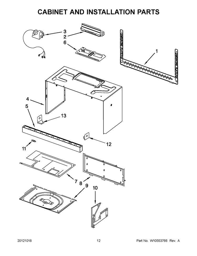 CABINET AND INSTALLATION PARTS Diagram and Parts List for WMH76718AS0  Whirlpool Microwave