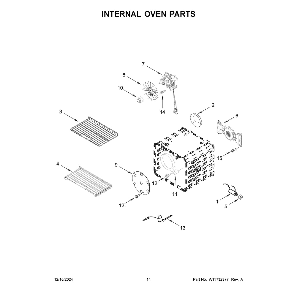 Internal Oven Parts Diagram and Parts List for KFGC506JMB07  KitchenAid Range
