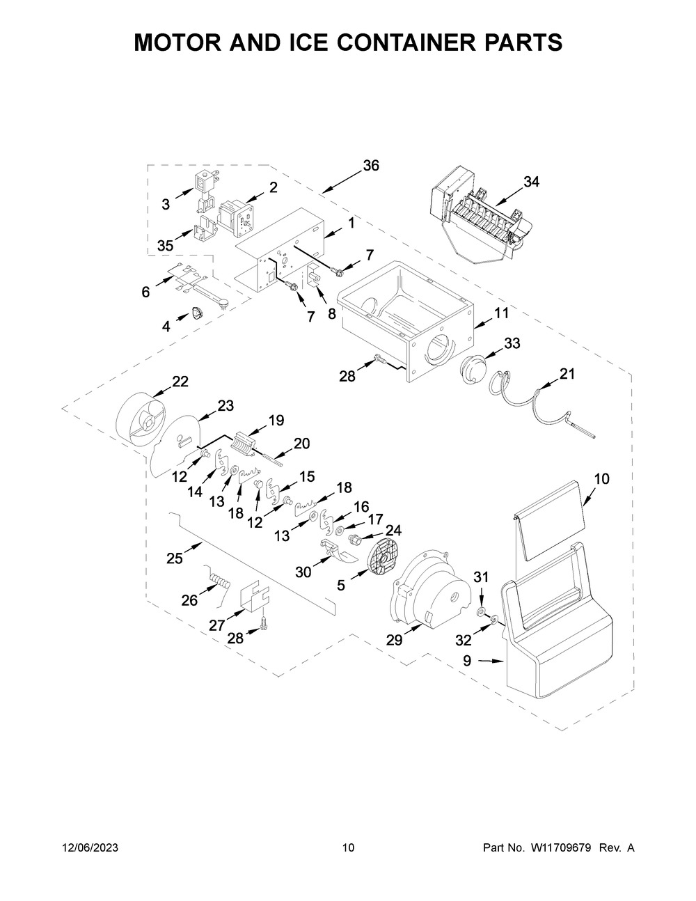 Motor And Ice Container Parts Diagram and Parts List for WRS311SDHB09  Whirlpool Refrigerator