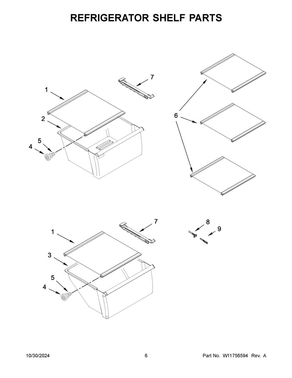 04 - Refrigerator Shelf Parts Diagram and Parts List for WRS312SNHB06  Whirlpool Refrigerator