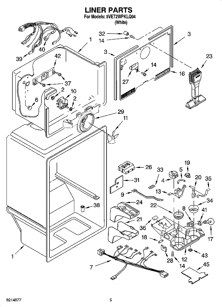 LINER PARTS Diagram and Parts List for 5VET2WPKLQ04  Whirlpool Refrigerator