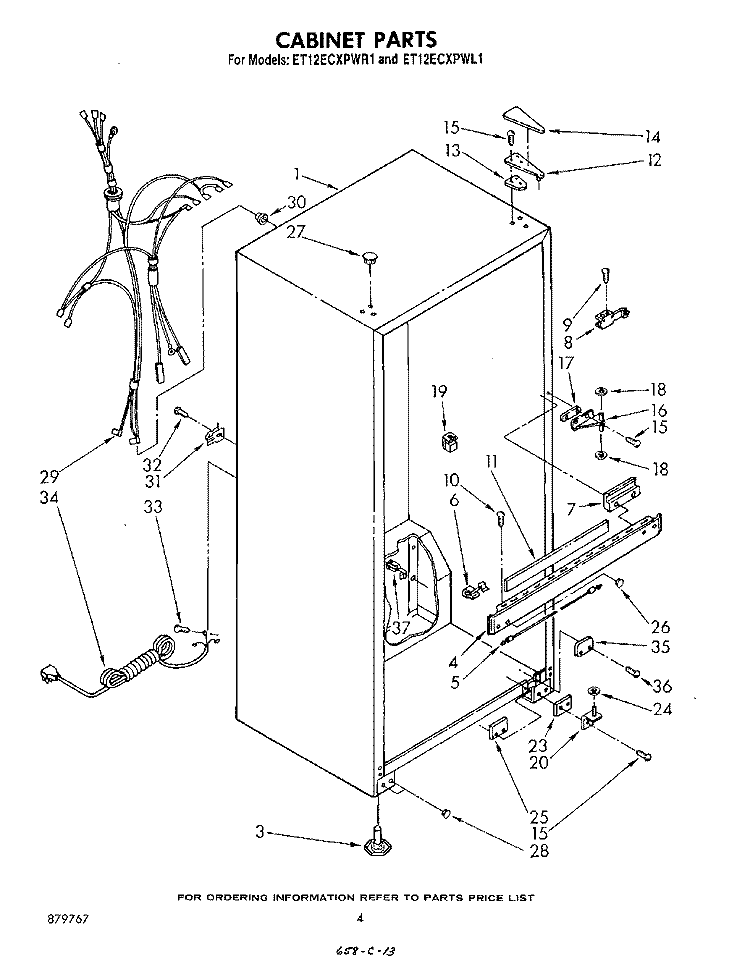 CABINET Diagram and Parts List for ET12ECXPWR1  Whirlpool Refrigerator
