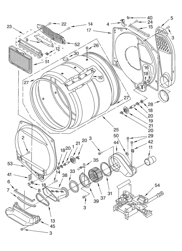 Dryer Bulkhead Parts Diagram and Parts List for 11097842700  Kenmore Washer Dryer Combo