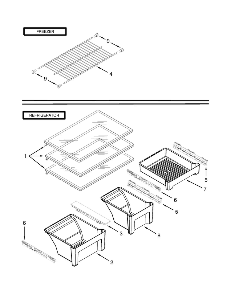 Shelf Parts Diagram and Parts List for WRT351SFTF00  Whirlpool Refrigerator