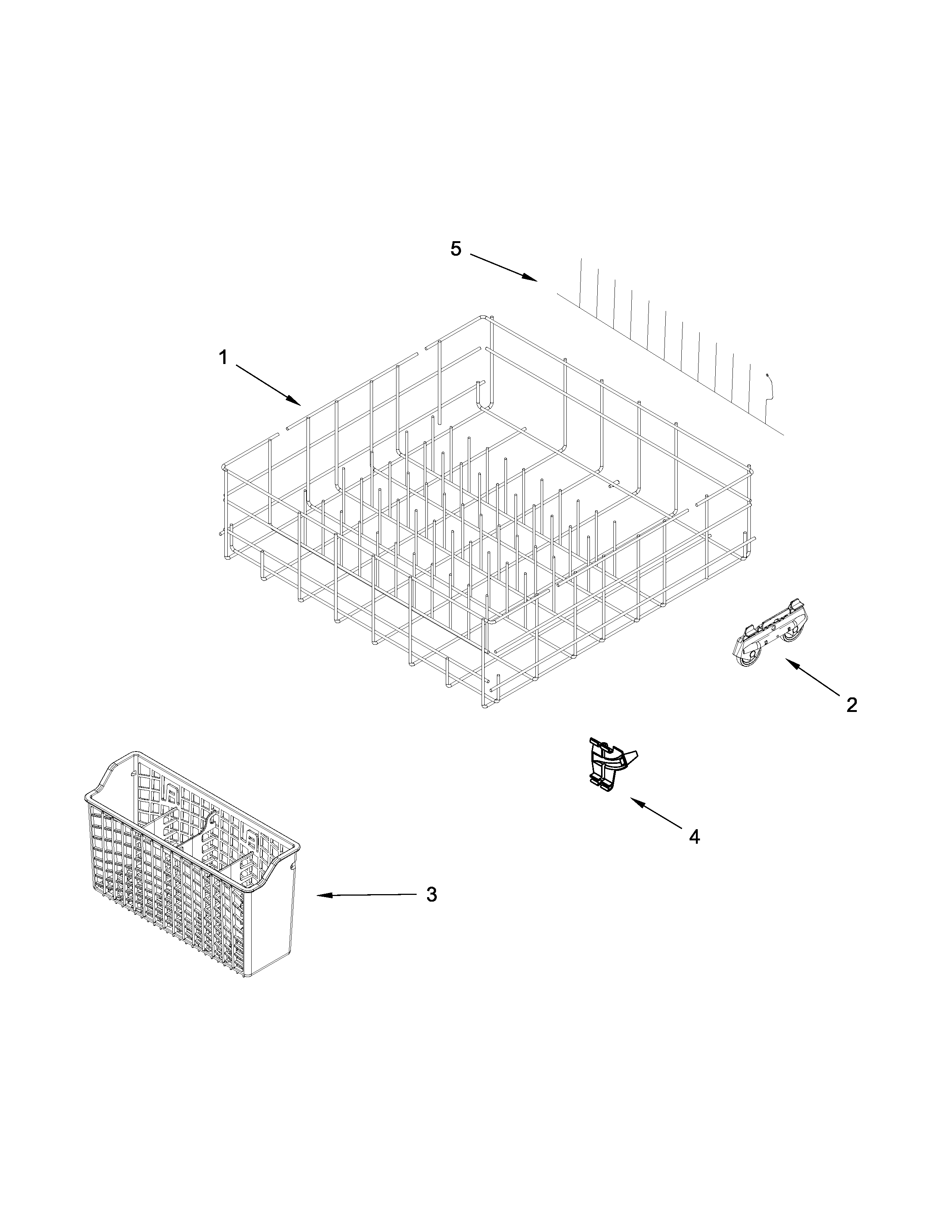 Lower Rack Parts Diagram and Parts List for IDF320PAFW0  Whirlpool Dishwasher