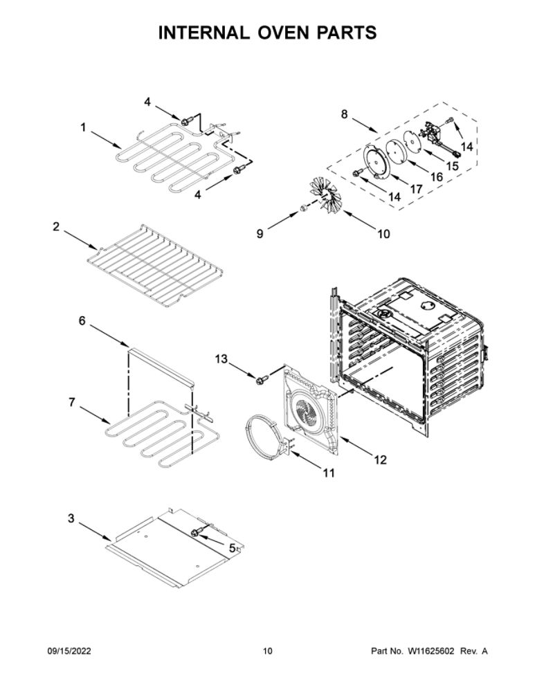 Internal Oven Parts 3 Diagram and Parts List for WOD77EC7HV20  Whirlpool Wall Oven
