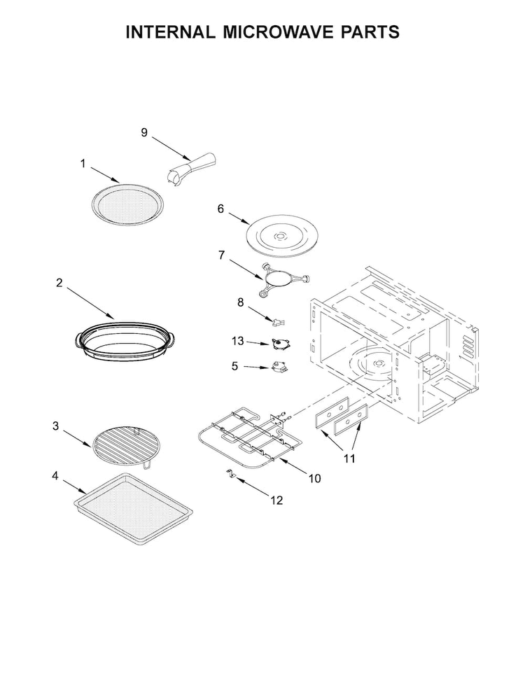 Internal Microwave Parts Diagram and Parts List for KMBP107ESS00  KitchenAid Microwave