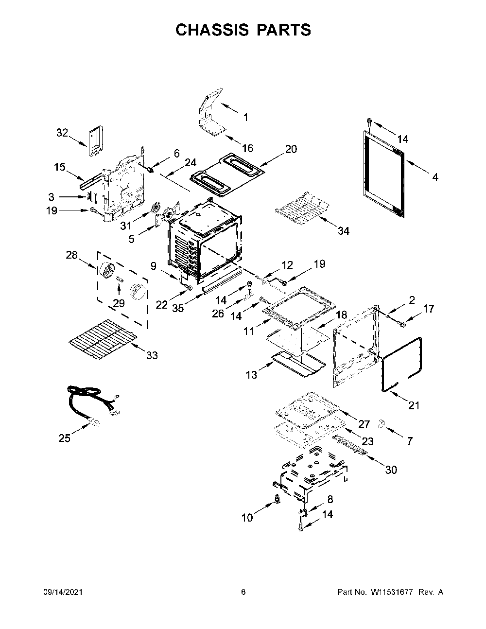 Chassis Parts Diagram and Parts List for KFGG500ESS3  KitchenAid Range