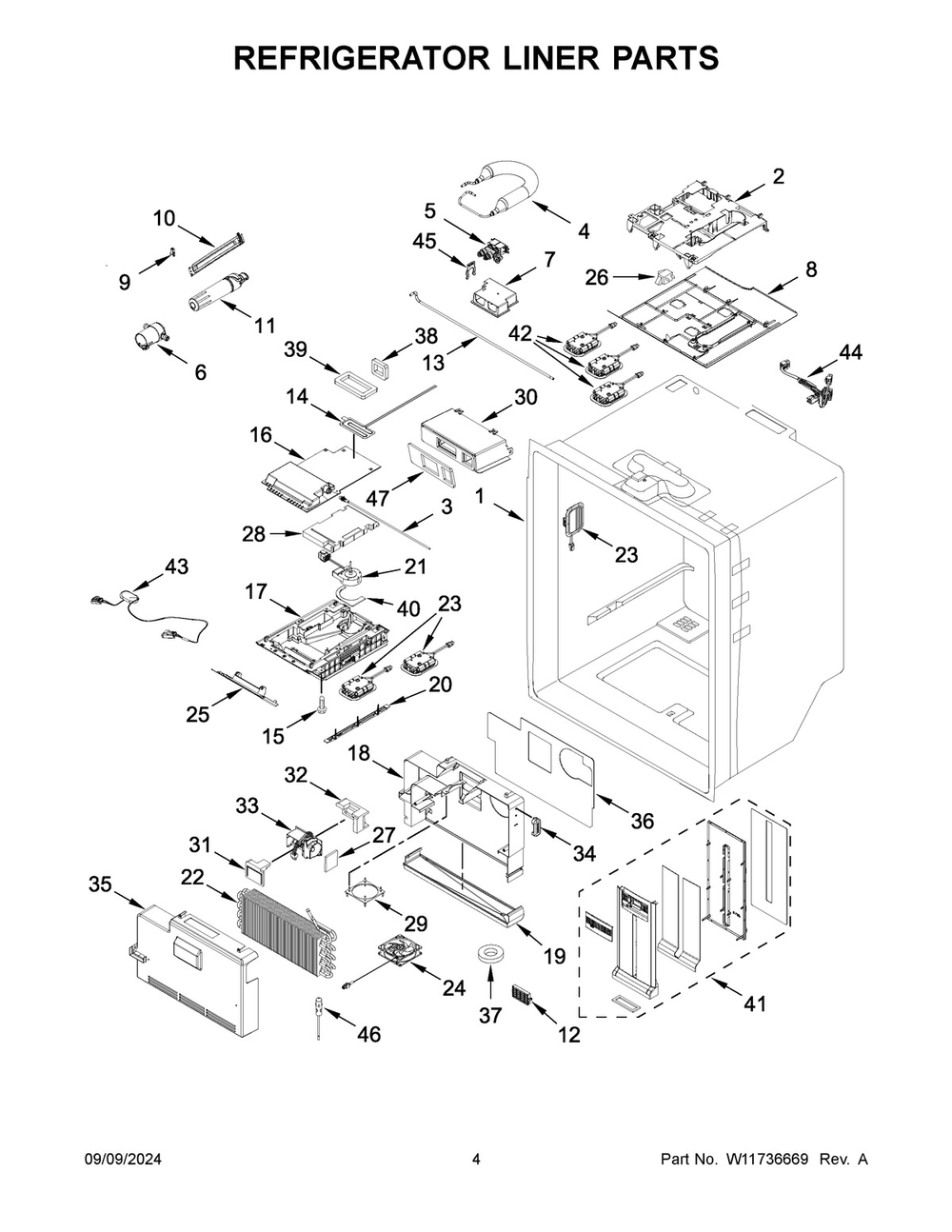 03 - Refrigerator Liner Parts Diagram and Parts List for KRMF706ESS06  Whirlpool Refrigerator