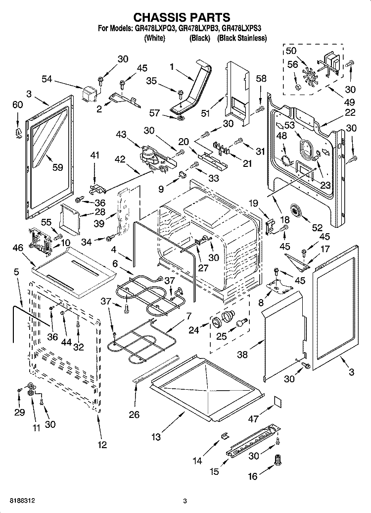 CHASSIS PARTS Diagram and Parts List for GR478LXPQ3  Whirlpool Range