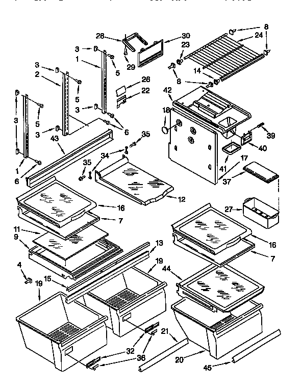 Shelf Diagram and Parts List for ET22DQLB00  Whirlpool Refrigerator