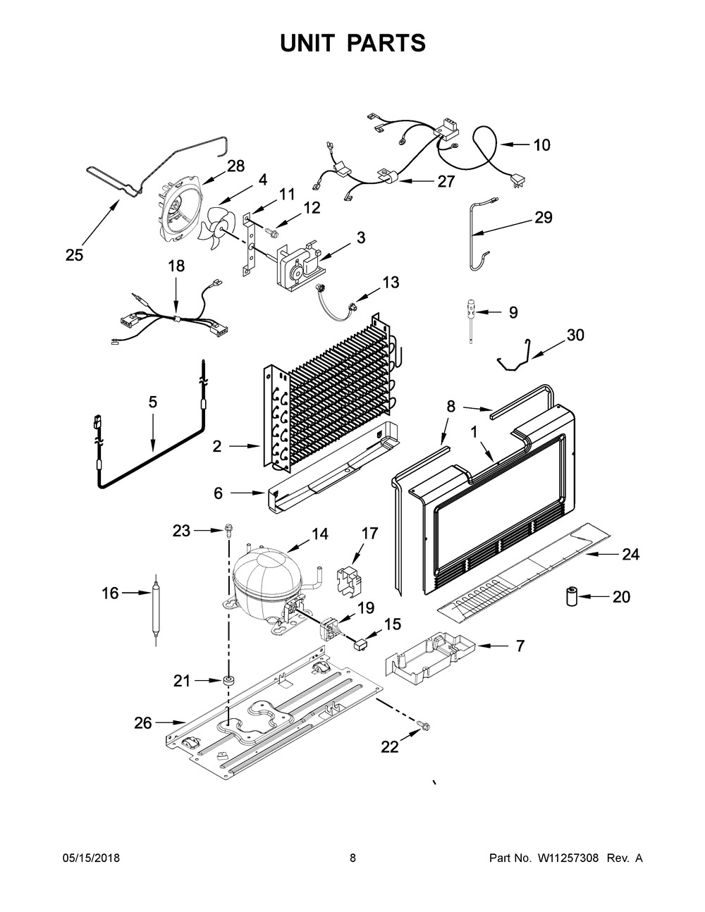 Unit Parts Diagram and Parts List for WZF57R16FW04  Whirlpool Freezer