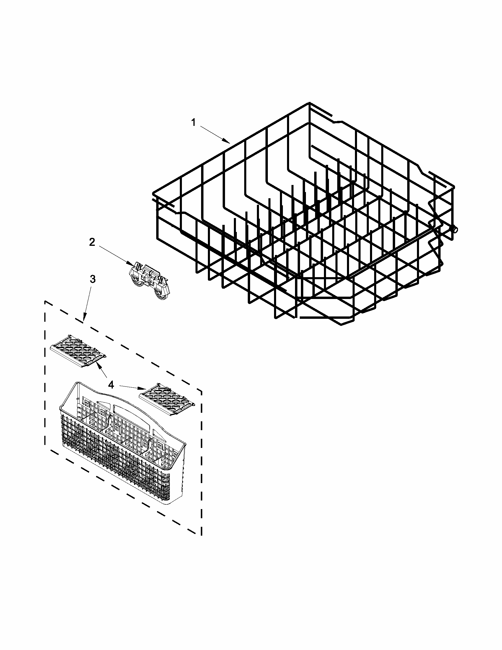 Lower Rack Parts Diagram and Parts List for 66513033K114  Kenmore Dishwasher