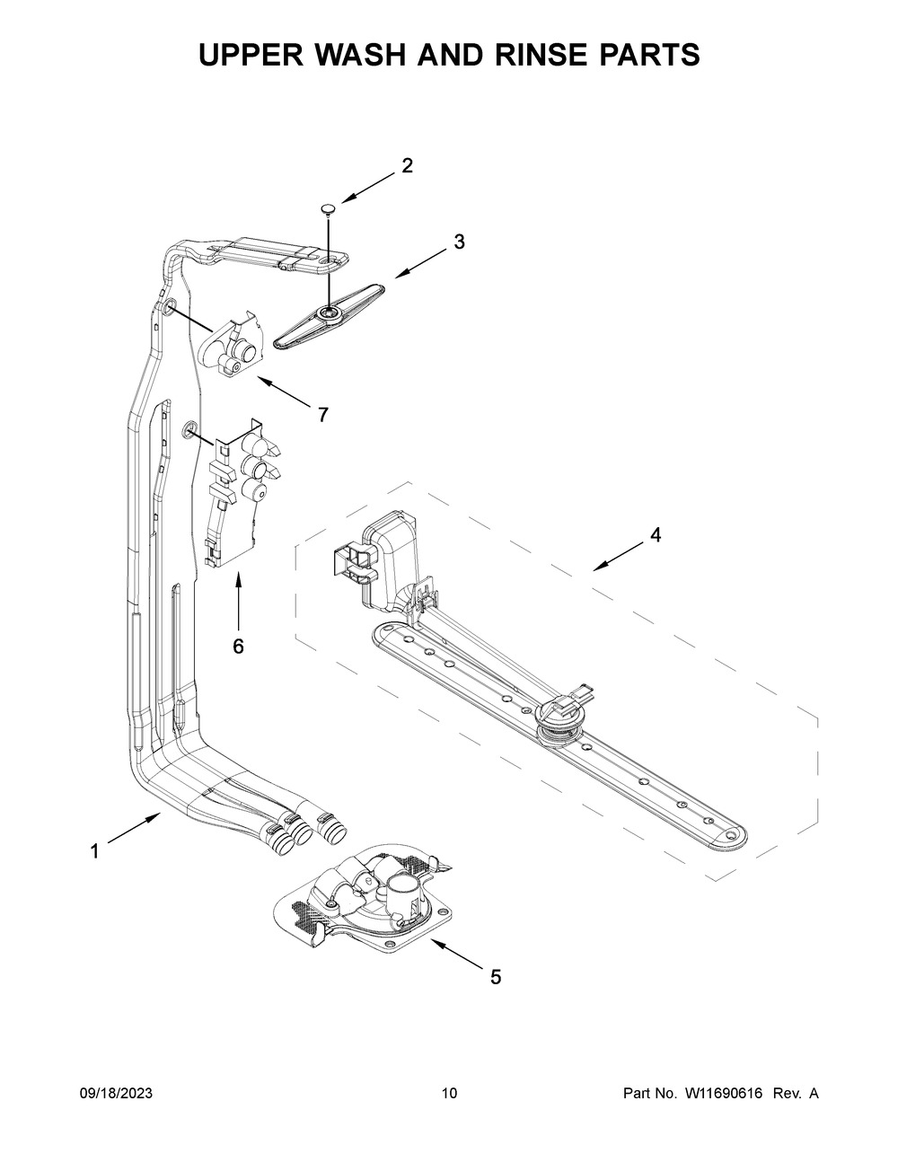 Upper Wash And Rinse Parts Diagram and Parts List for KDPM704KPS2  KitchenAid Dishwasher