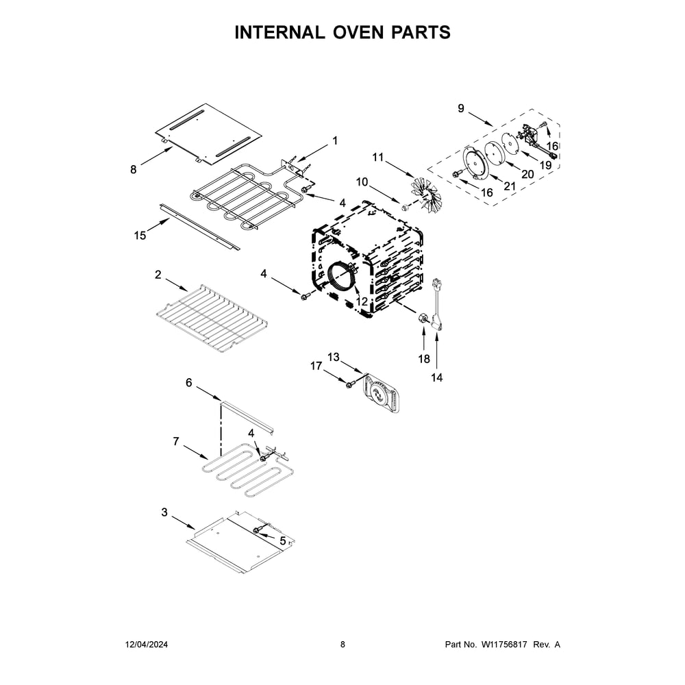 Internal Oven Parts Diagram and Parts List for KOEC430RSS01  KitchenAid Microwave