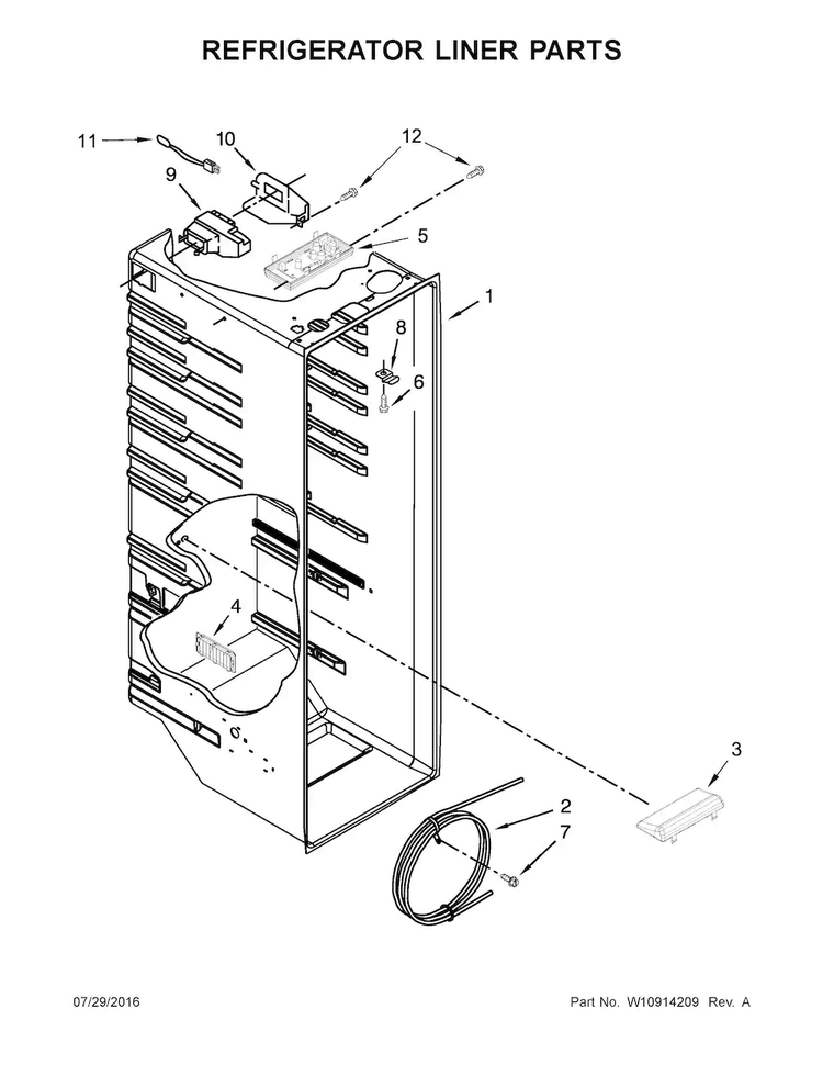 Refrigerator Liner Parts Diagram and Parts List for 10651792412  Kenmore Refrigerator