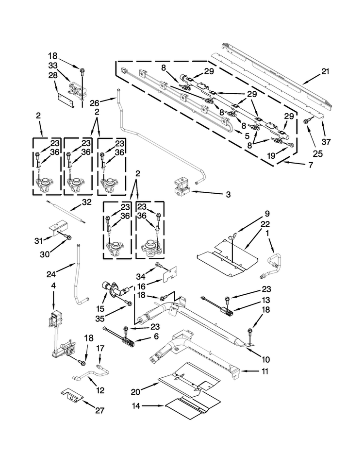 Manifold Parts Diagram and Parts List for WGG755S0BE03  Whirlpool Range