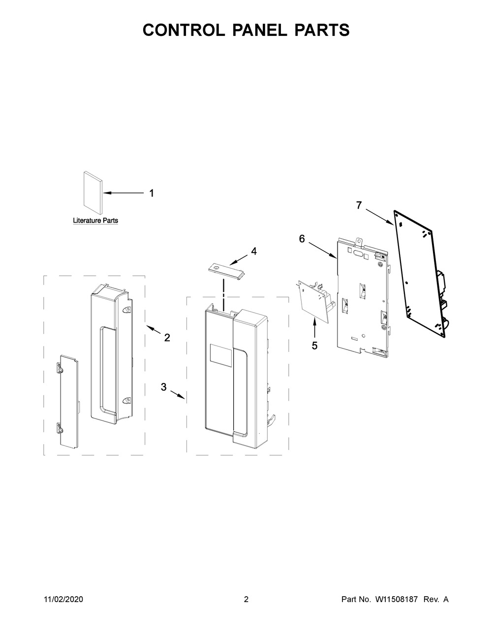 Control Panel Parts Diagram and Parts List for WML55011HS6  Whirlpool Microwave Oven Combo