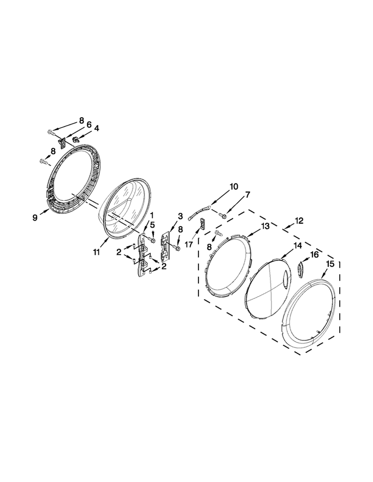 Door Parts Diagram and Parts List for 7MWFW94HEBU0  Whirlpool Washer