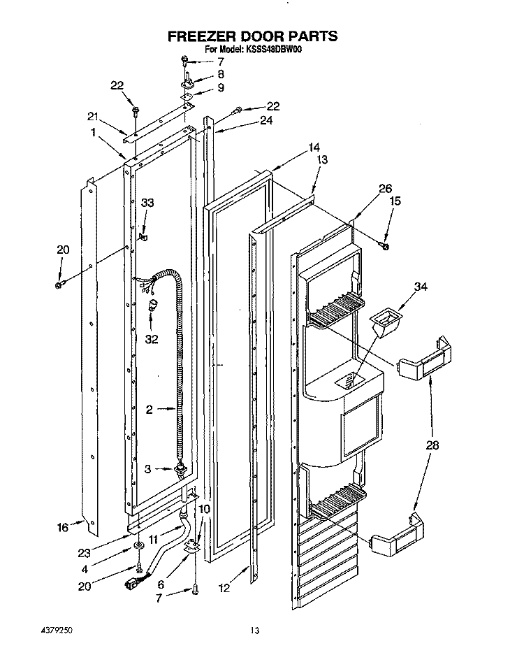FREEZER DOOR Diagram and Parts List for KSSS48DBW00  KitchenAid Refrigerator