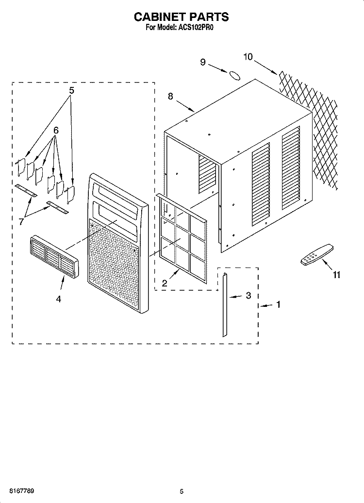 CABINET PARTS Diagram and Parts List for ACS102PR0  Whirlpool Air Conditioner