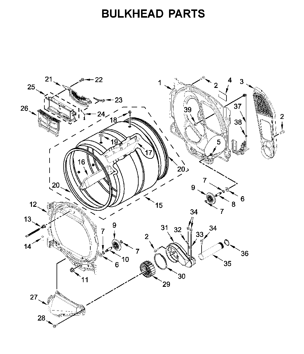 Bulkhead parts Diagram and Parts List for WED8120HW0  Whirlpool Dryer