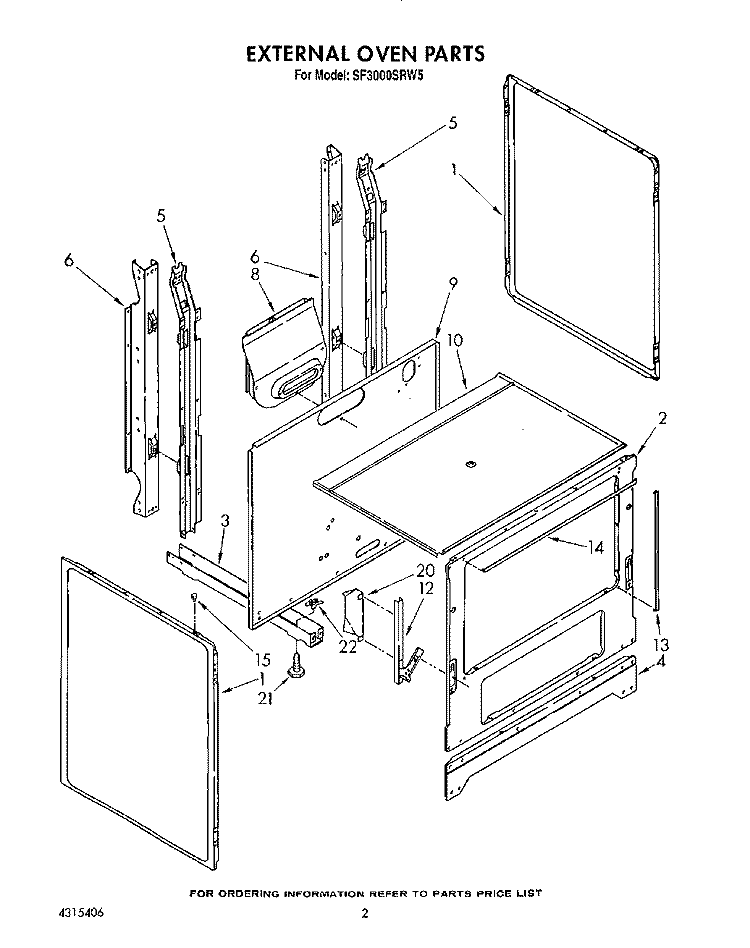 EXTERNAL OVEN Diagram and Parts List for SF3000SRW5  Whirlpool Range