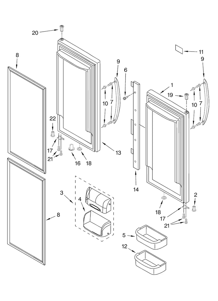 Refrigerator Door Parts Diagram and Parts List for GX5FHTXTS11  Whirlpool Refrigerator