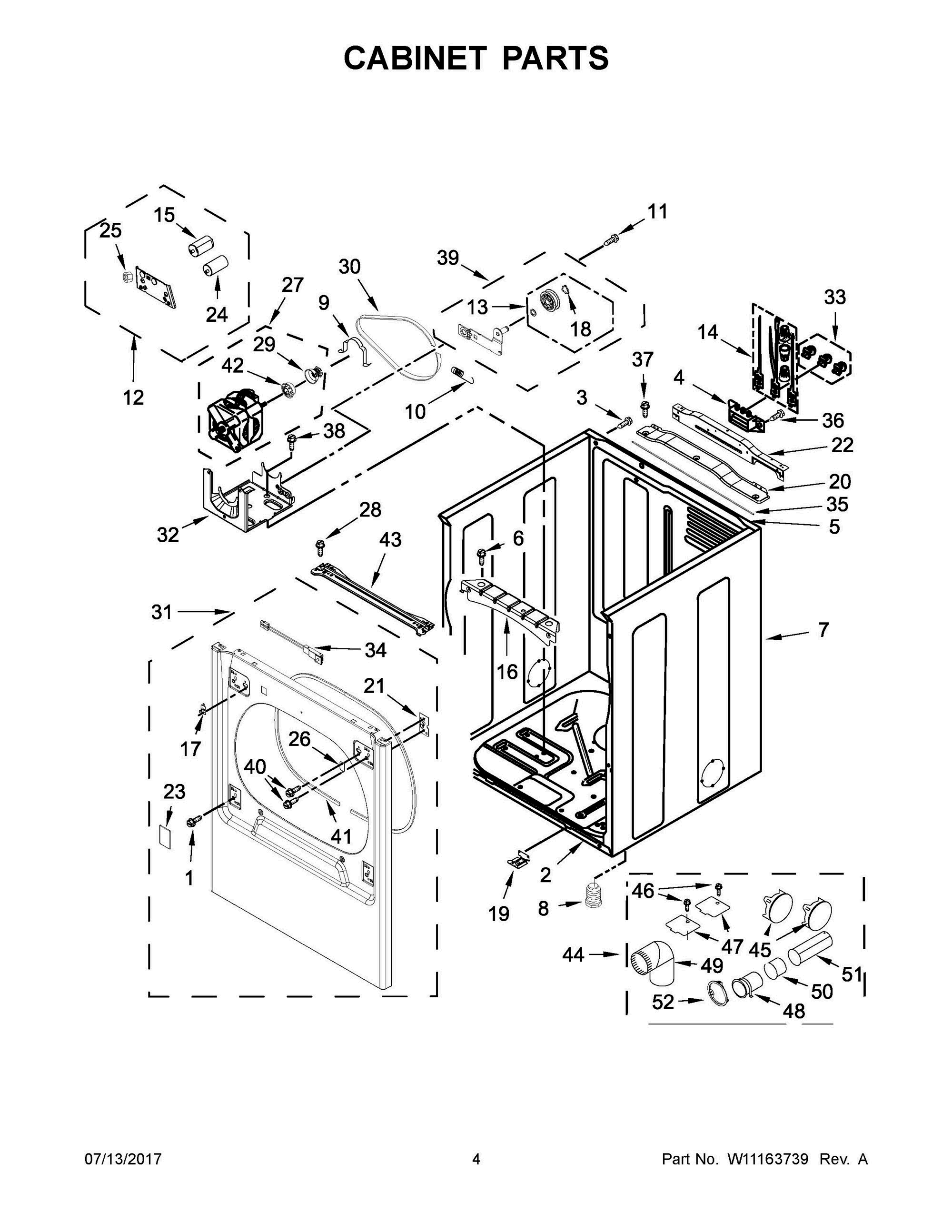 03 - CABINET PARTS Diagram and Parts List for MEDB855DW4  Whirlpool Dryer