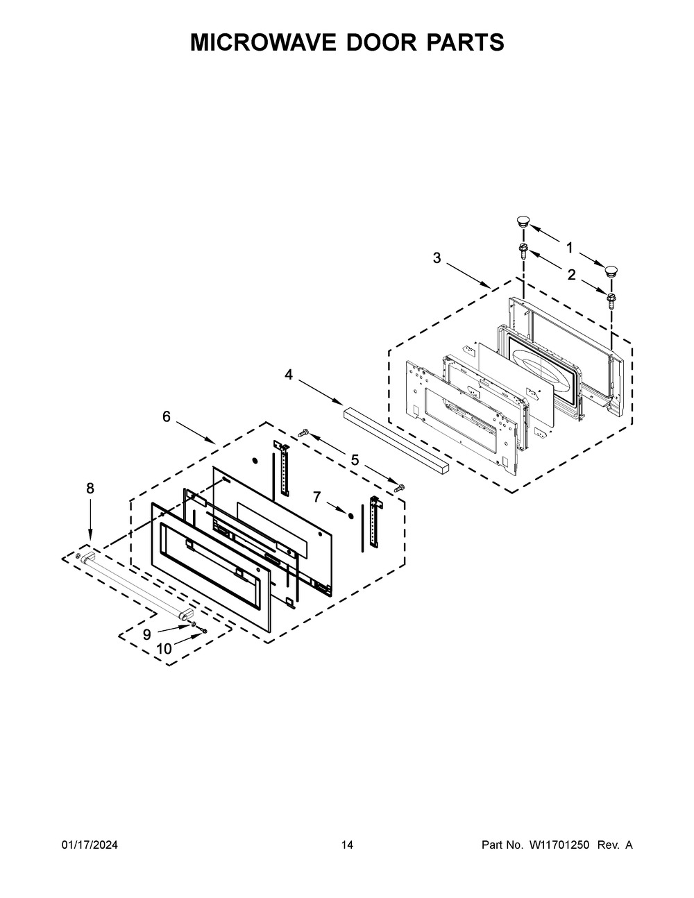Microwave Door Parts Diagram and Parts List for KOEC527PSS00  KitchenAid Microwave Oven Combo