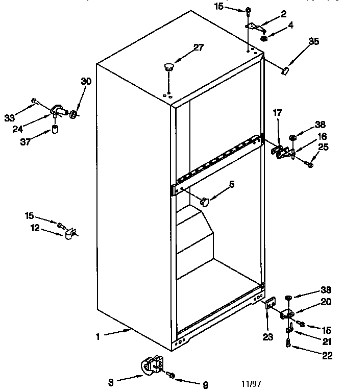 Cabinet Diagram and Parts List for ET14CKYFNO2  Whirlpool Refrigerator