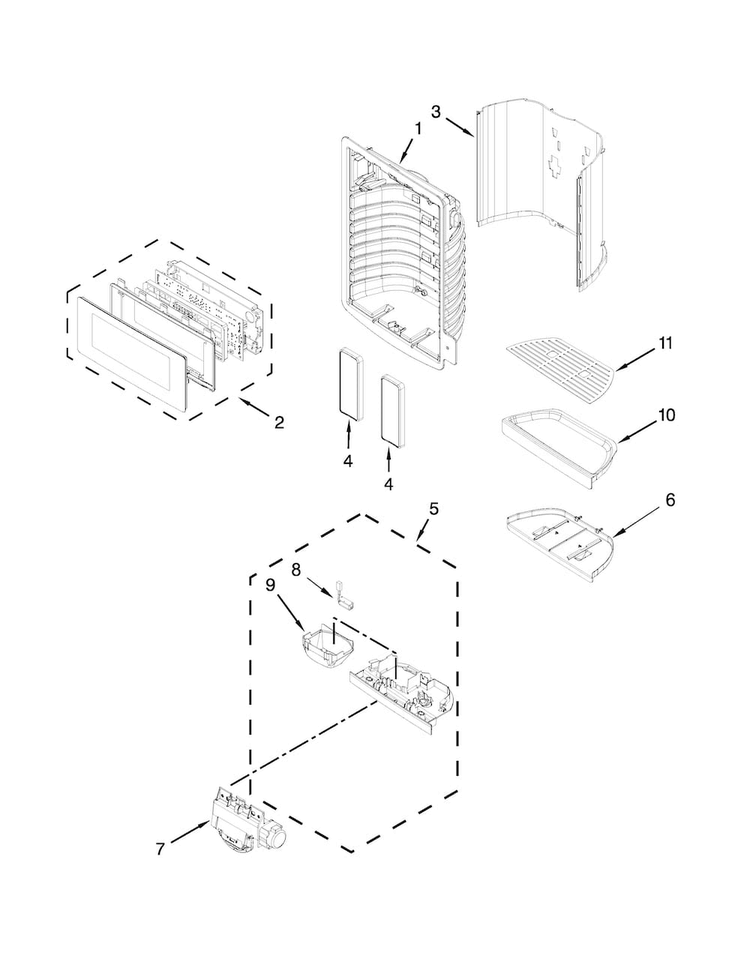 Dispenser Front Parts Diagram and Parts List for KFIS29BBBL01  KitchenAid Refrigerator