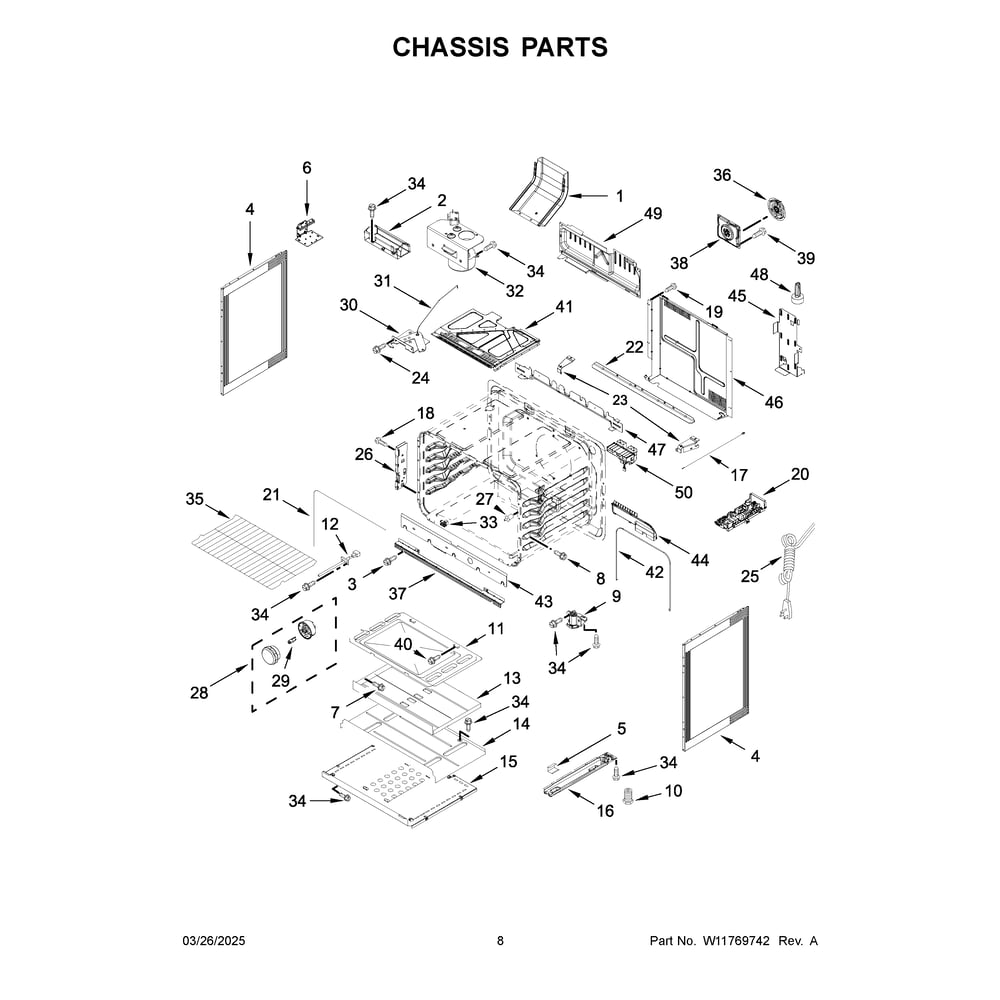 Chassis Parts Diagram and Parts List for WSGS5030SB0  Whirlpool Range