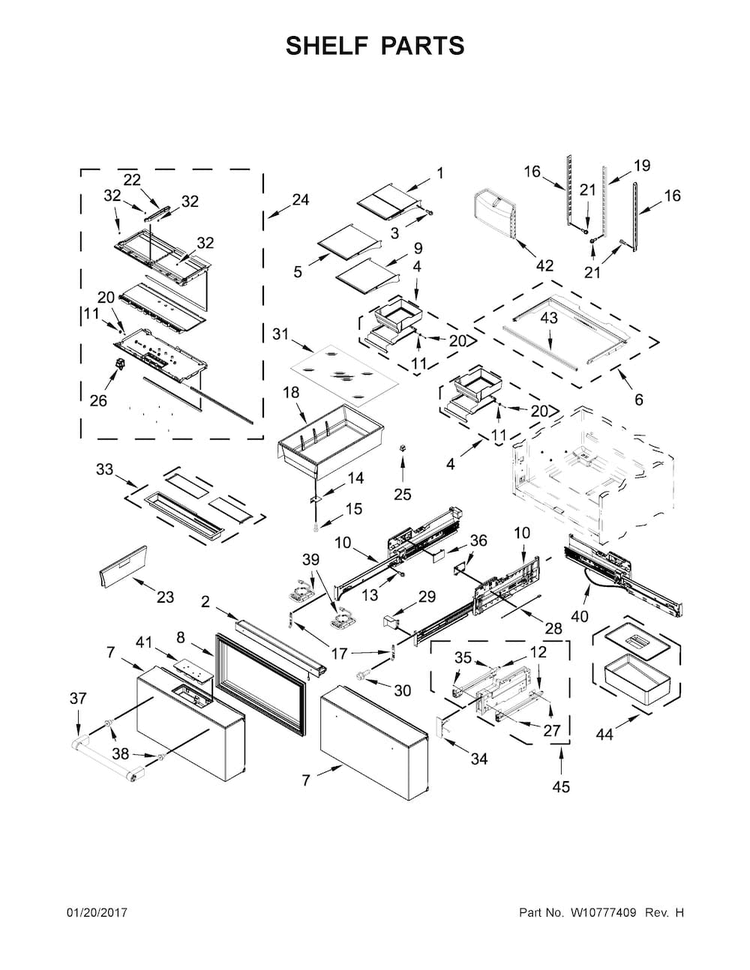 Shelf Parts Diagram and Parts List for KRMF706EBS00  KitchenAid Refrigerator