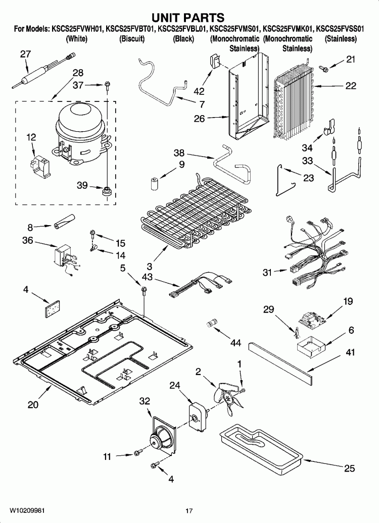 UNIT PARTS Diagram and Parts List for KSCS25FVBT01  KitchenAid Refrigerator