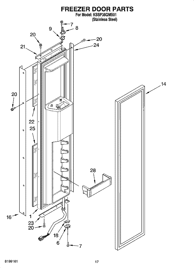 FREEZER DOOR PARTS Diagram and Parts List for KSSP36QMS01  KitchenAid Refrigerator