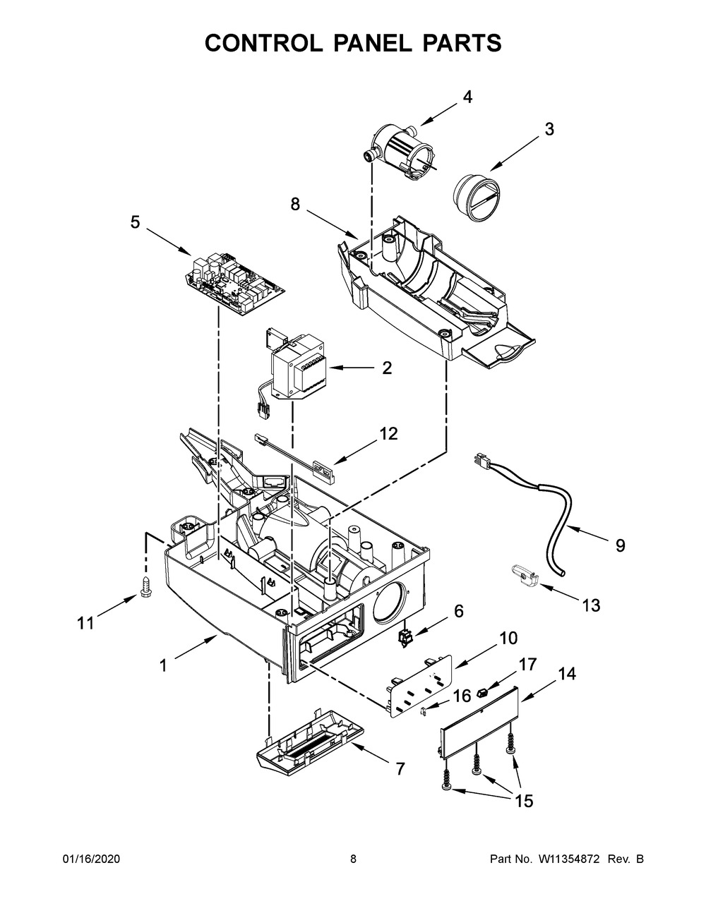 Control Panel Parts Diagram and Parts List for KUIX535HPA00  Whirlpool Refrigerator