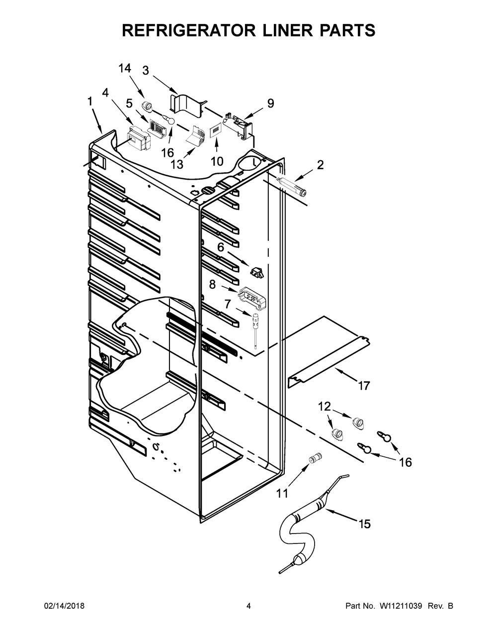 Refrigerator Liner Parts Diagram and Parts List for WRS571CIHV00  Whirlpool Refrigerator