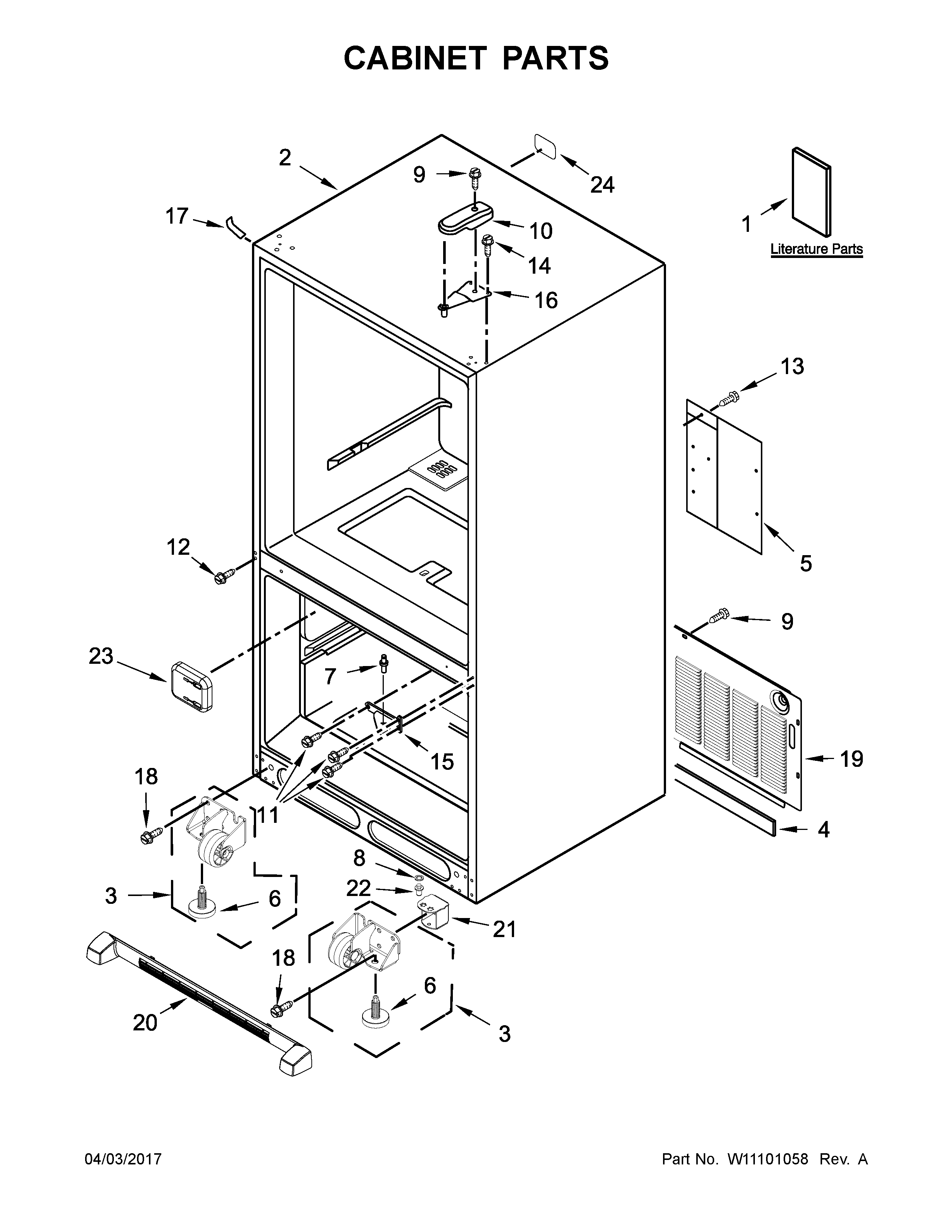 Cabinet Parts Diagram and Parts List for IX3HHGXSS000  Whirlpool Refrigerator
