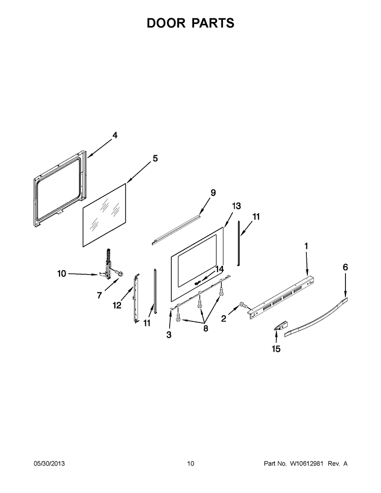 DOOR PARTS Diagram and Parts List for WFG710H0AS0  Whirlpool Range