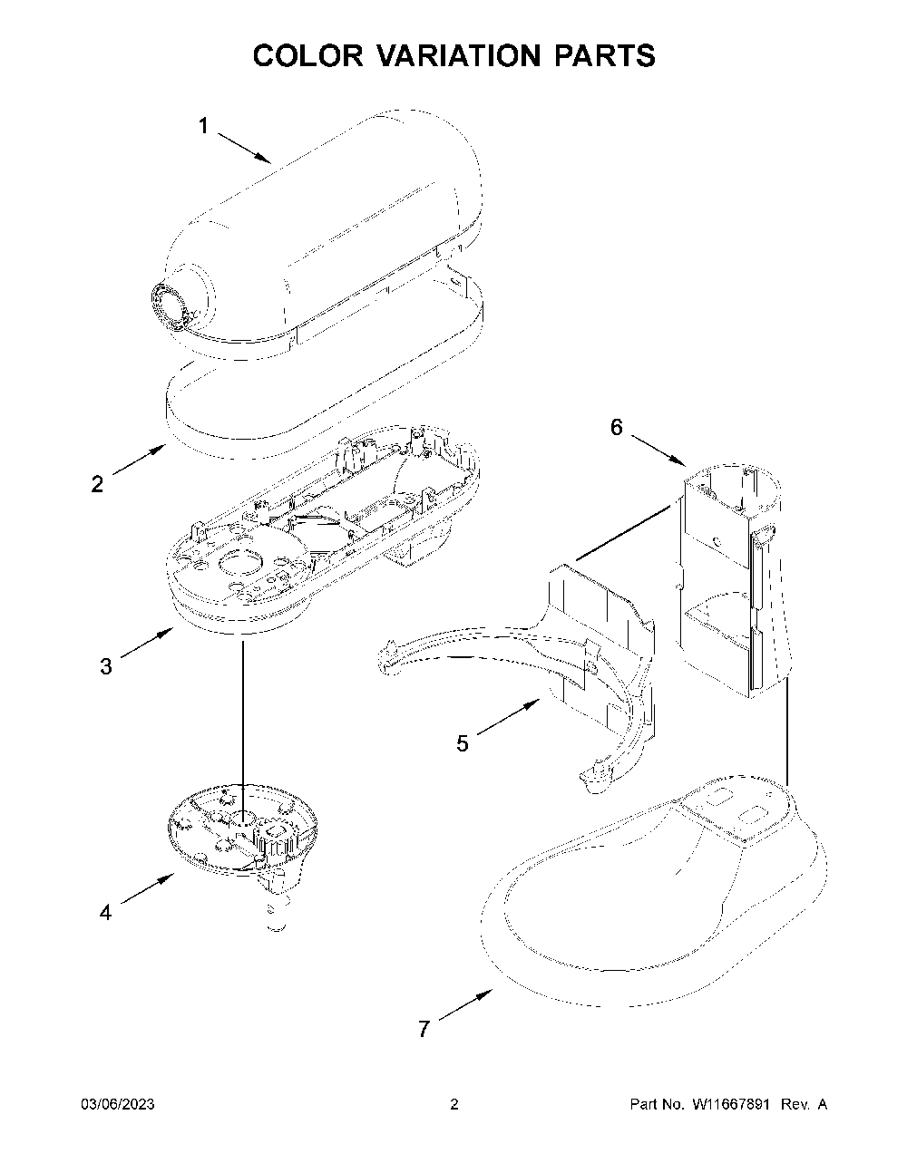Color Variation Parts Diagram and Parts List for KSM60SECXCU0  KitchenAid Mixer